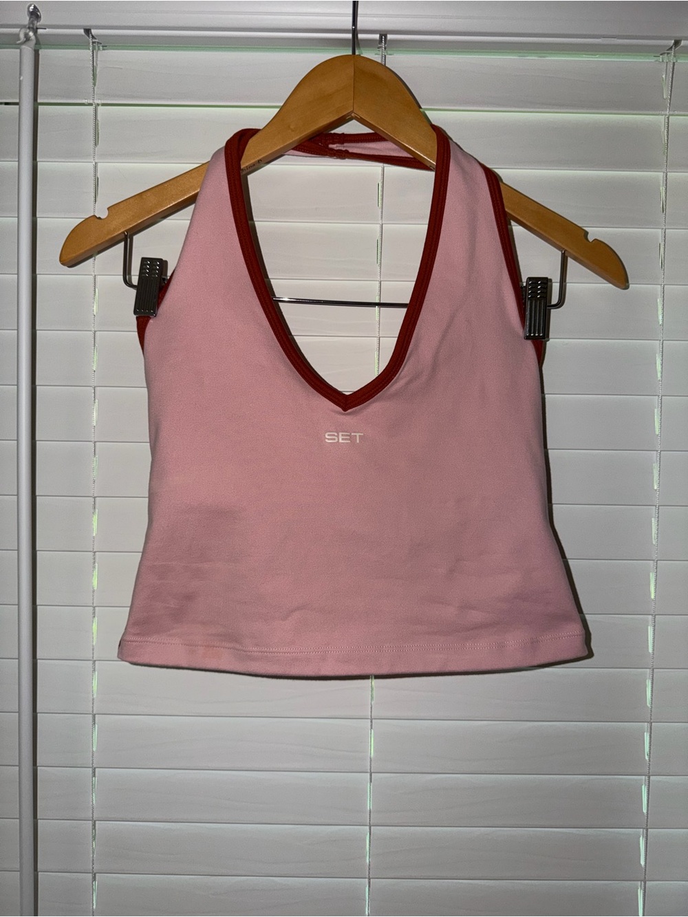 SET Active Formcloud Duo-Stripe Halter Tank Pink Size M NWOT